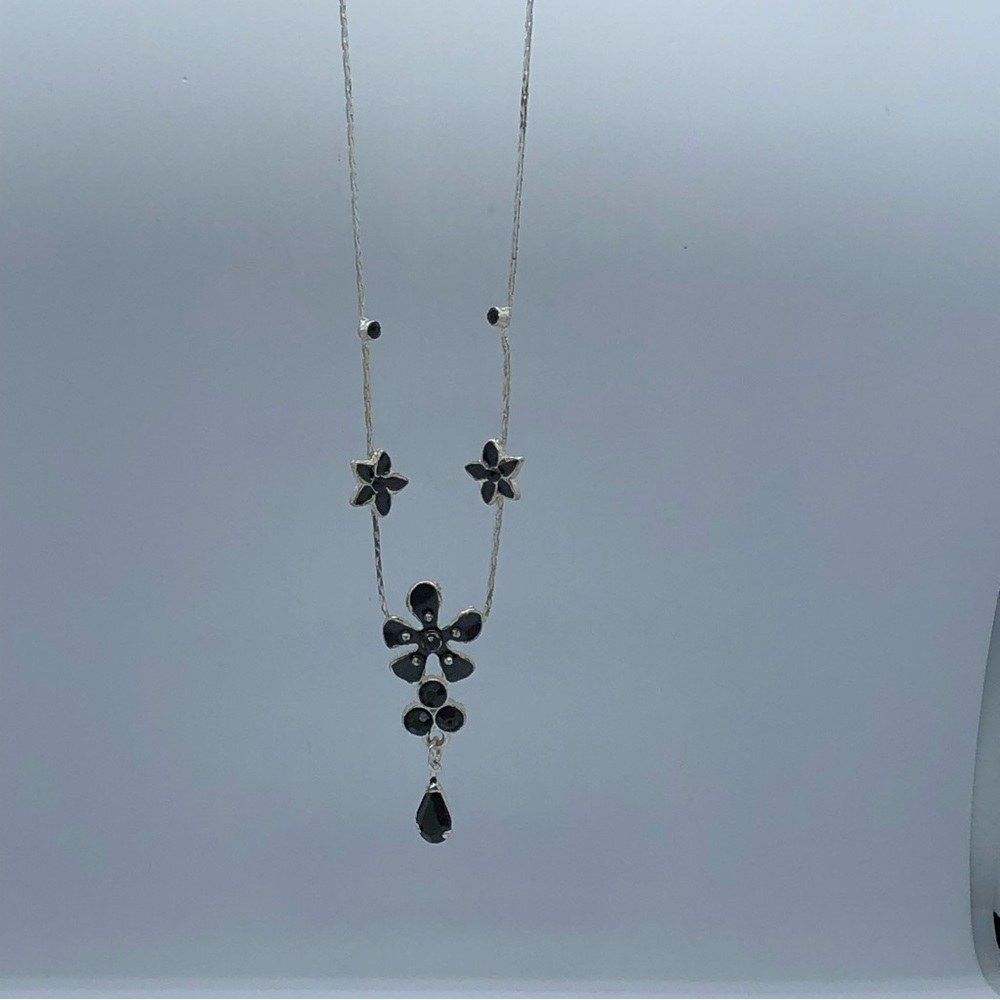 Silver Tone with Black Floral Design Fashion Jewellery Necklace